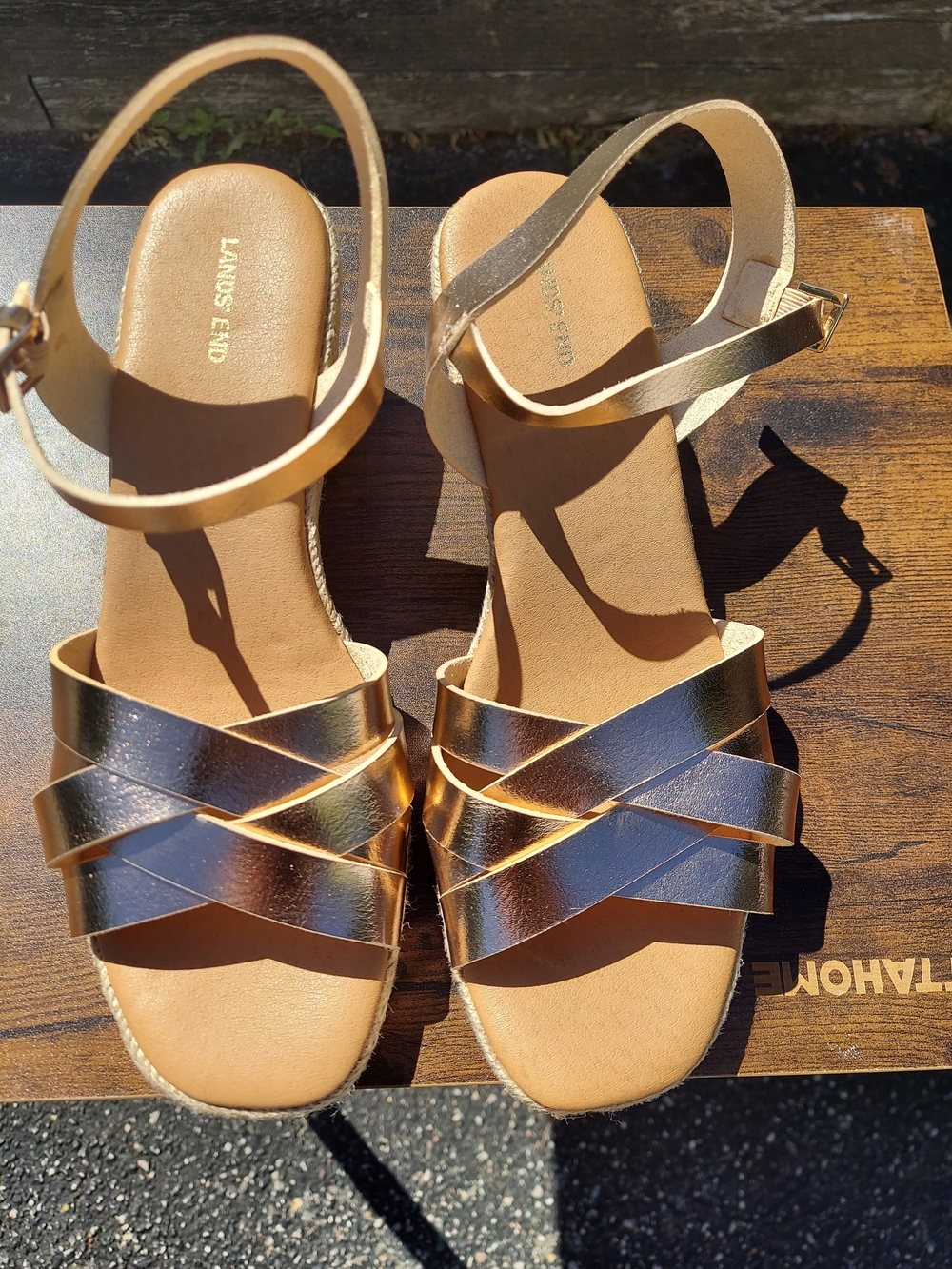 Lands End Metallic Rose Gold Espadrille Wedge Sandals Women Size 8.5 Coastal - Picture 11 of 14